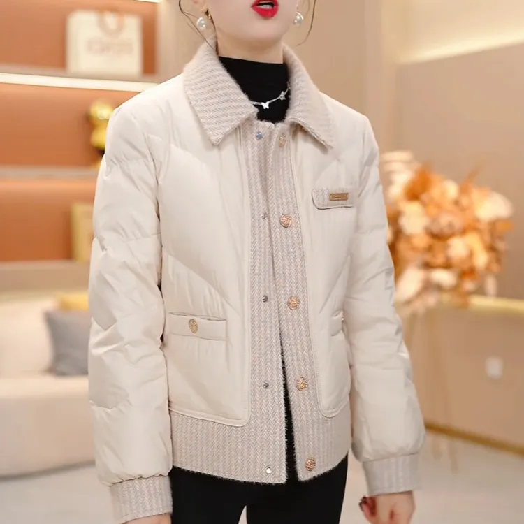 时尚短款小香风白鸭绒羽绒服外套2025小个子妈妈高档保暖显瘦上衣