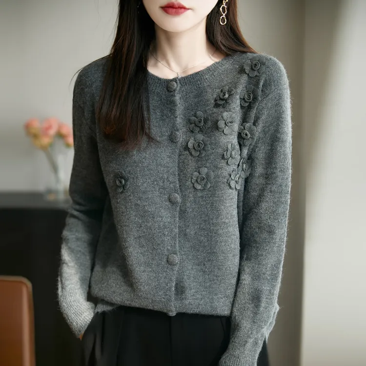 品牌女装正品秋冬新款重工气质宽松显瘦针织衫开衫休闲毛衣外套