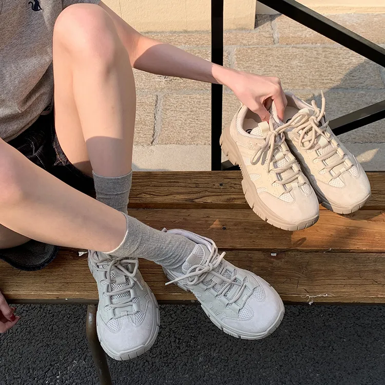 【奢曼】踏青啦~厚底老爹鞋女2025春季磨砂皮复古休闲软底运动鞋