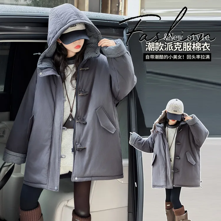 女童棉服冬季2025新款女大童冬装加厚夹棉派克服外套儿童保暖棉衣
