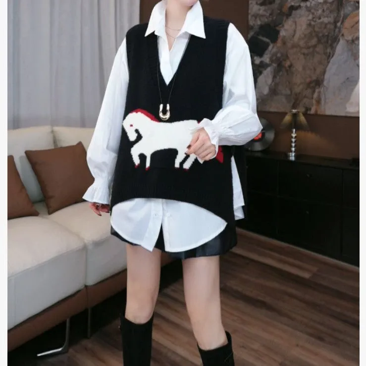 【鑫蕾】秋季新款马甲小马图设计时尚针织马甲9203