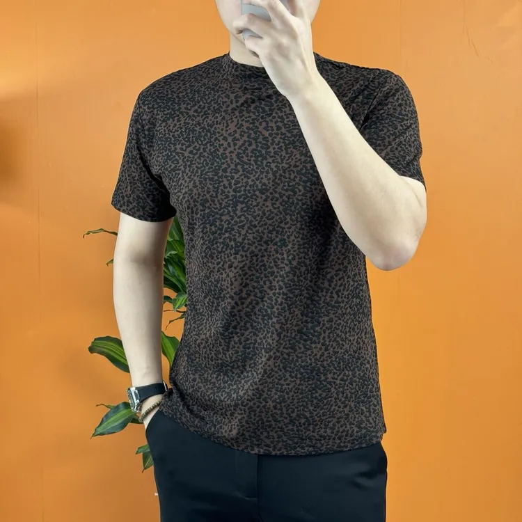 半高领豹纹t恤男短袖夏季2025年新款时尚高端修身打底衫T2610