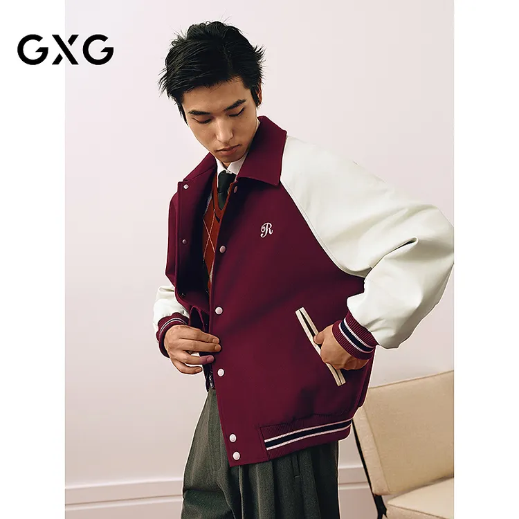 GXG男装 新年系列拼接撞色棒球领简约通勤夹克外套 25年春新品