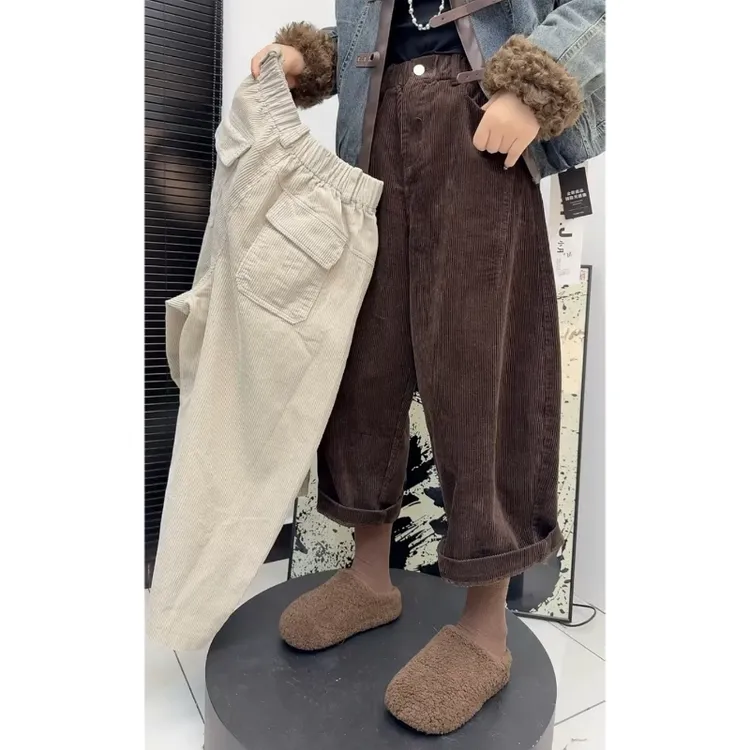 Aimeerosa/艾洛莎灯芯绒大兜休闲裤女2025秋季宽松显瘦九分哈伦裤