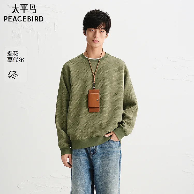 【商场同款】太平鸟男装卫衣25秋季新款重磅莫代尔提花 B1CRF3309