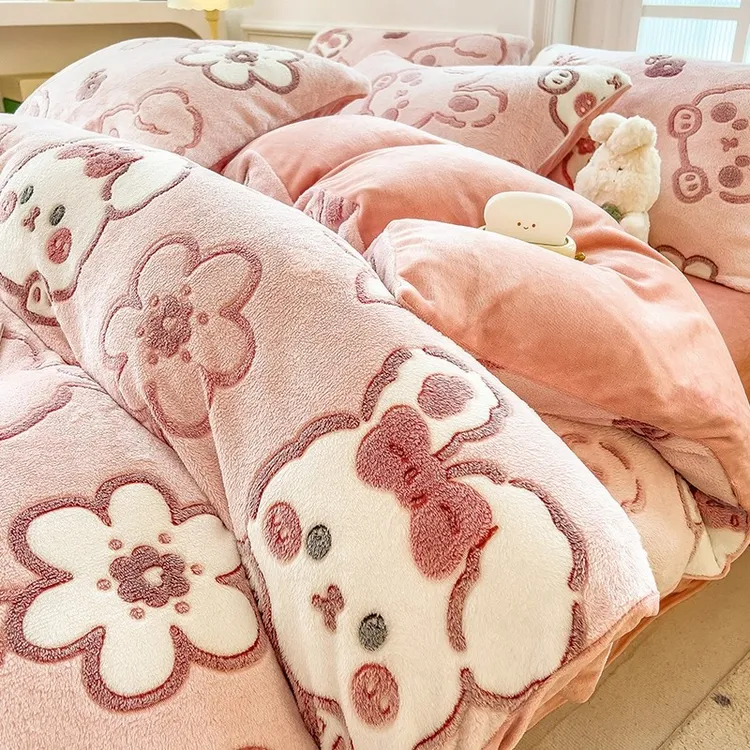 冬季新款加绒加厚四件套雪花绒床单被套学生宿舍水晶绒被罩三件套