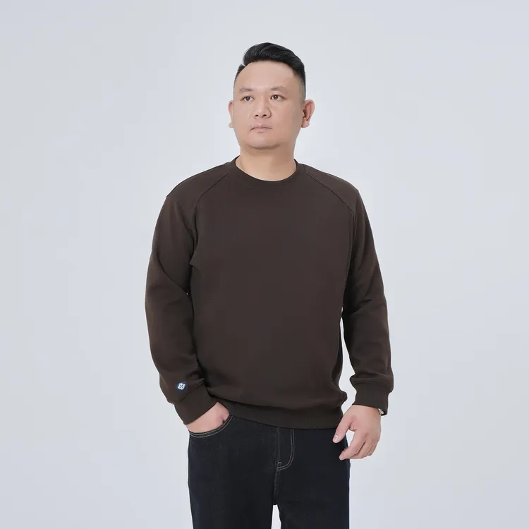 加绒加厚原创罗纹拼接卫衣百搭圆领外套男士高级感长袖打底衫9370