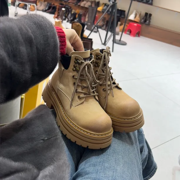 215-2秋冬新款厚底加绒英伦风百搭女款马丁靴靴子冬季小个子短靴