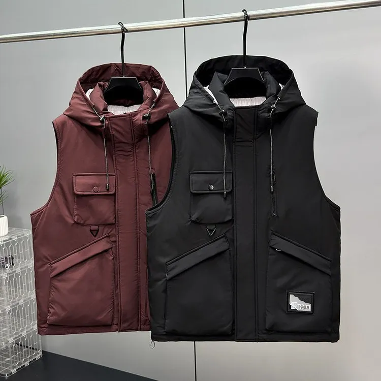 380斤大码棉马甲男连帽多口袋宽松休闲加肥加大百搭无袖耐磨坎肩
