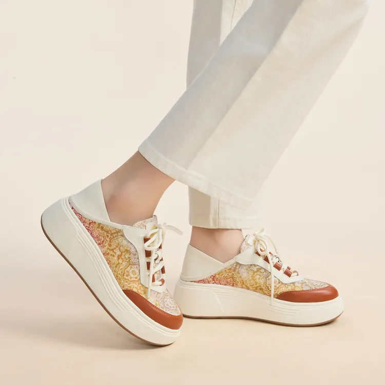 EP YAYING雅莹女鞋 国风厚底拼接立体工艺两穿小白鞋 26新品XC01A