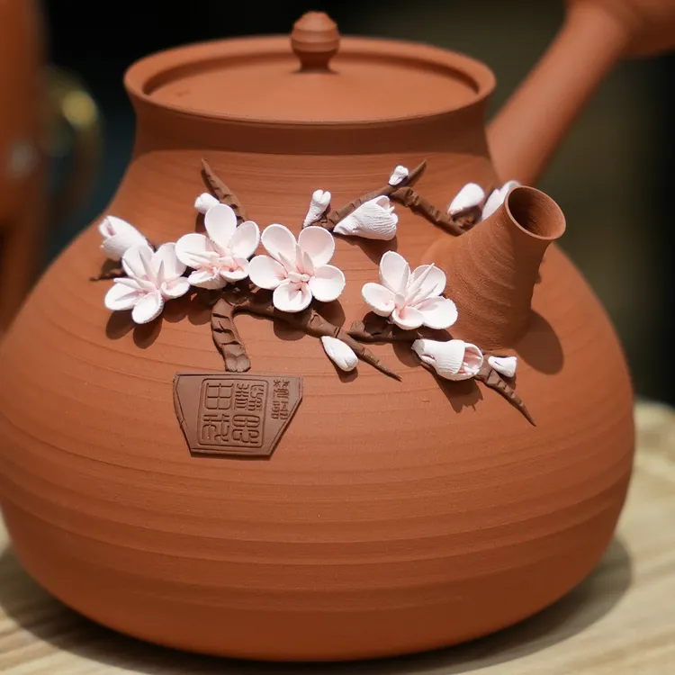 嬛语 陶瓷壶梅花侧把壶 专利作品纯手工砂铫壶红泥小火高端煮茶壶