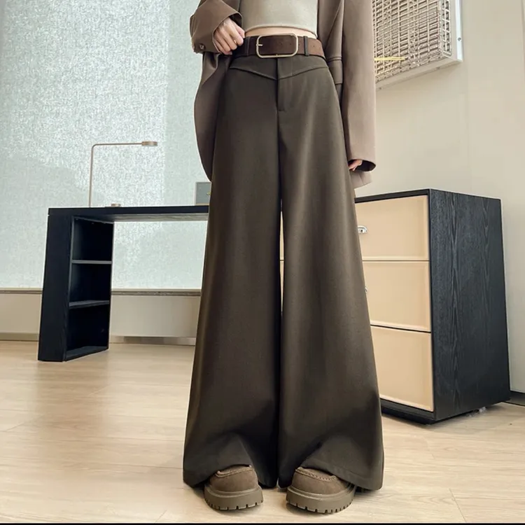 【送皮带】毛呢西装裤女秋冬2025新款高腰宽松百搭显瘦阔腿拖地裤