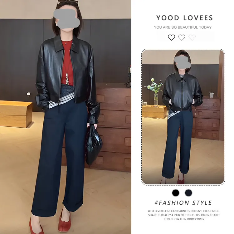 高级感炸街翻领夹克外套女2025新款春秋显瘦洋气九分直筒裤两件套