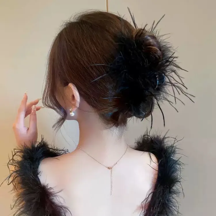 鸿兮抓夹边夹少女风女休闲风黑色法式优雅发夹时尚鲨鱼夹2025新款