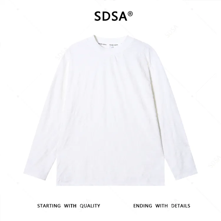 SDSA男士秋冬新款痞帅男装纯色暗纹提花圆领长袖T恤宽松简约上衣