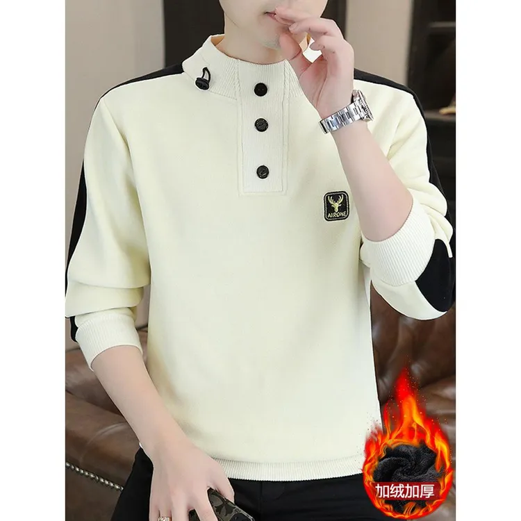 彪博双面德绒保暖卫衣保暖上衣潮流卫衣冬季打底衫男装加绒长袖