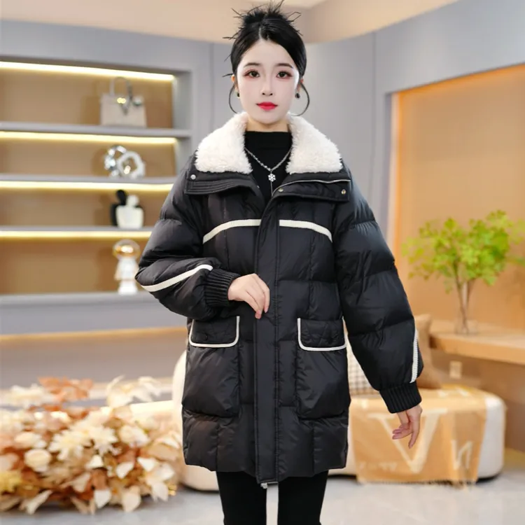 时尚中长款翻白毛领洋气保暖显瘦羽绒服新款2025年冬季【SJYH3676】