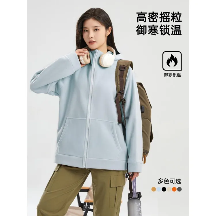 ZONYOUQ秋冬加绒加厚摇粒绒外套女户外运动保暖上衣连帽抓绒衣