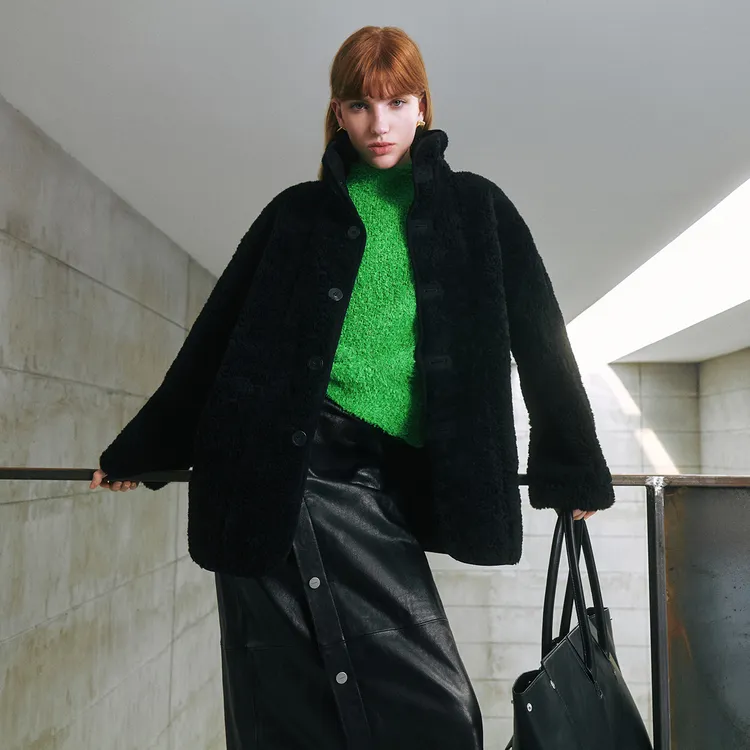 COVERINS颗粒绒羊毛两面穿皮毛一体外套2025冬季新款CC35510170