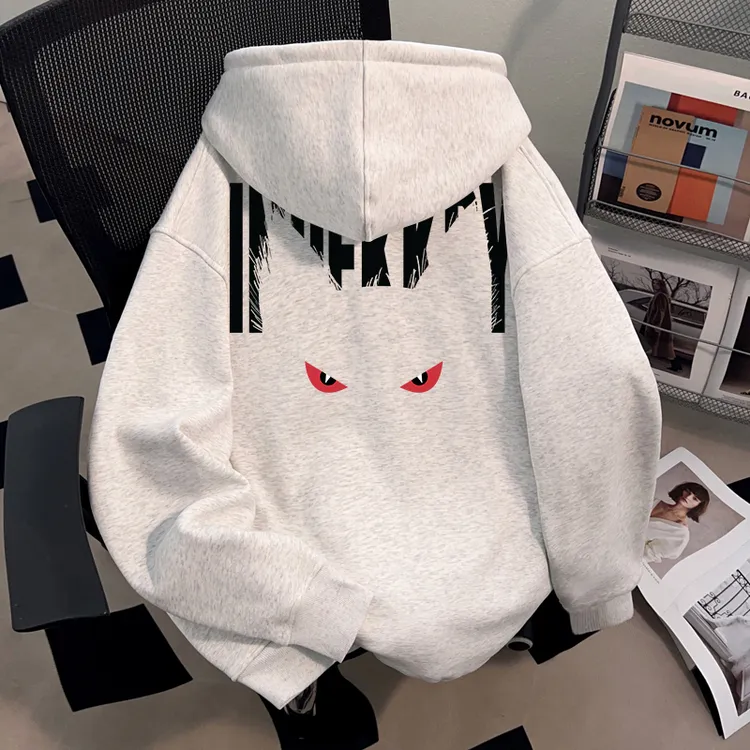 Dekkry美式高街恶魔之眼印花秋冬加绒连帽开衫卫衣男女情侣装外套