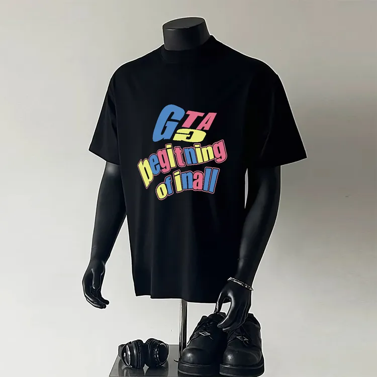 夏季国潮印花美式短袖T恤宽松休闲百搭男女情侣设计感体恤上衣潮