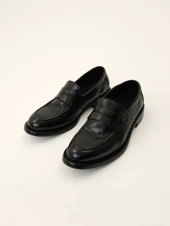 DBFIT牛皮水洗四季通勤乐福鞋增高厚底休闲软面做旧微褶男德比鞋