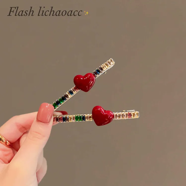 彩钻糖果色系小爱心小发夹甜美可爱爪夹发卡女生发饰侧边夹刘海夹