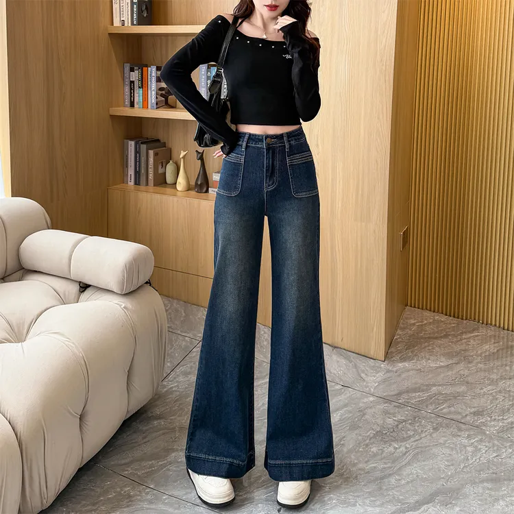 150小个子复古微喇阔腿牛仔裤女2025年秋季高腰弹力巨好看喇叭裤