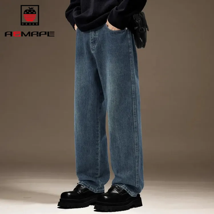 高端美式复古牛仔裤男潮牌2025秋季新款宽松直筒大码休闲阔腿长裤