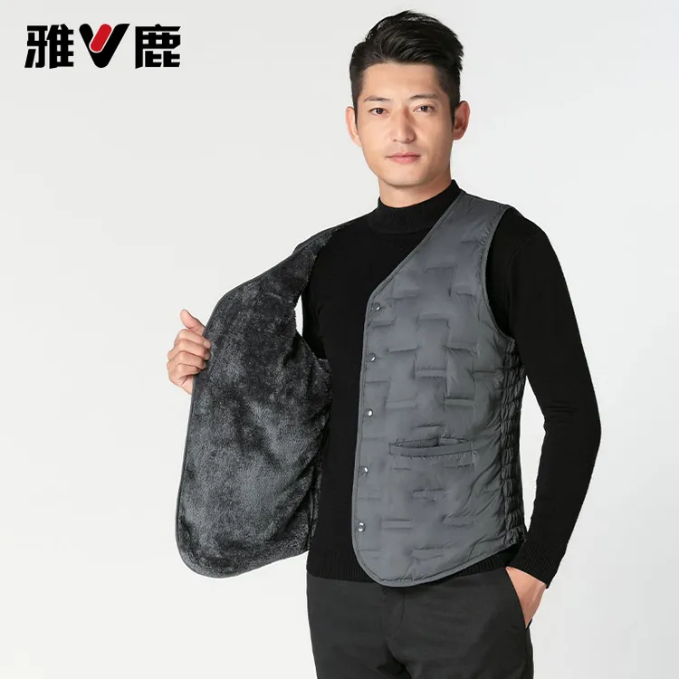 雅鹿羽绒马甲男秋冬爸爸休闲马夹坎肩男士中老年轻薄老人保暖背心