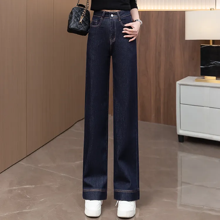 丹宁蓝天丝薄款窄版阔腿牛仔裤女2025夏季九分高腰显瘦休闲直筒裤
