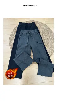 奈奈妮【舒享派】加绒修身直筒裤2025女小个子秋冬简约时尚5388