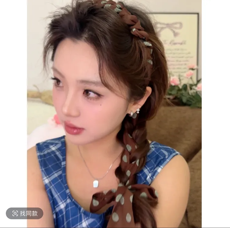 美式复古棕～丝巾飘带发箍！新款网红咖棕色系高颅顶齿梳飘带发箍