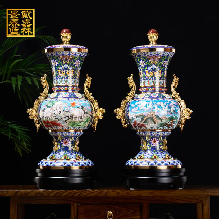 戴嘉林景泰蓝和平景象花瓶家居饰品摆件高约80厘米