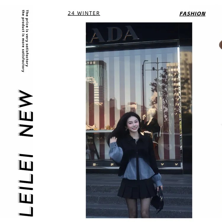 【磊磊】网纱牛仔 拼接衬衫翻领长袖上衣#6607