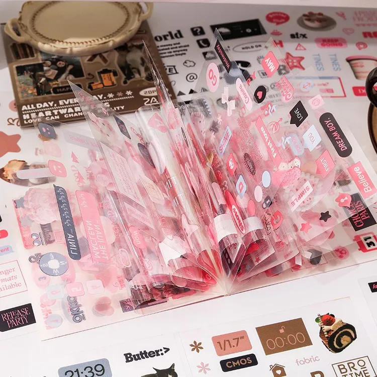 盐系风格PET模切贴纸本 INS风韩系萌宠英文字手帐diy素材装饰贴画