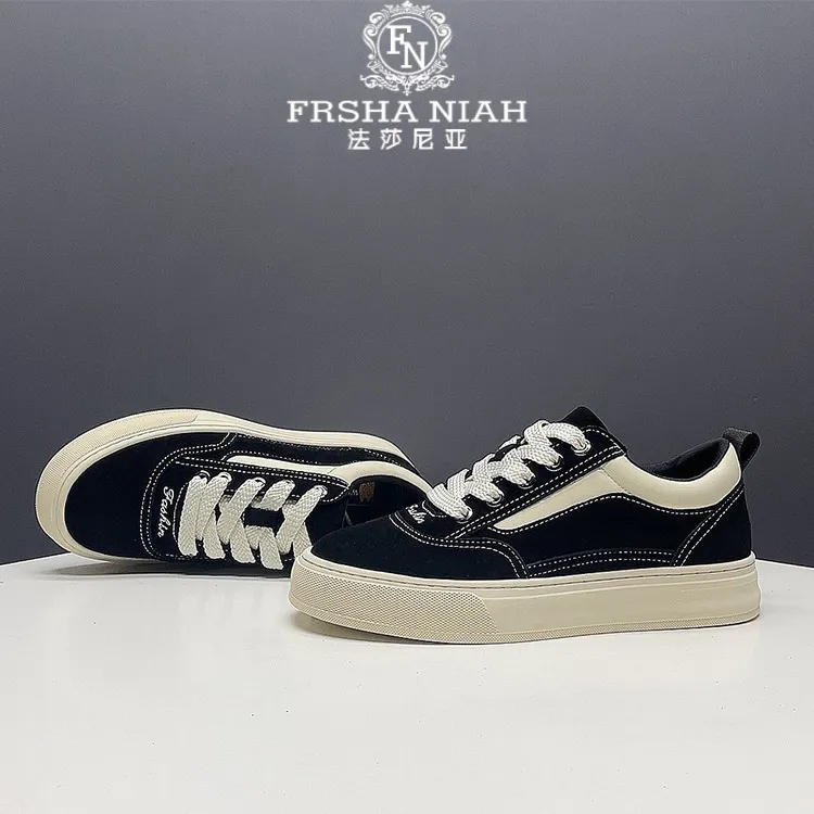 法莎尼亚青少年板鞋男式透气休闲鞋反绒牛皮低帮高颜值小众男鞋
