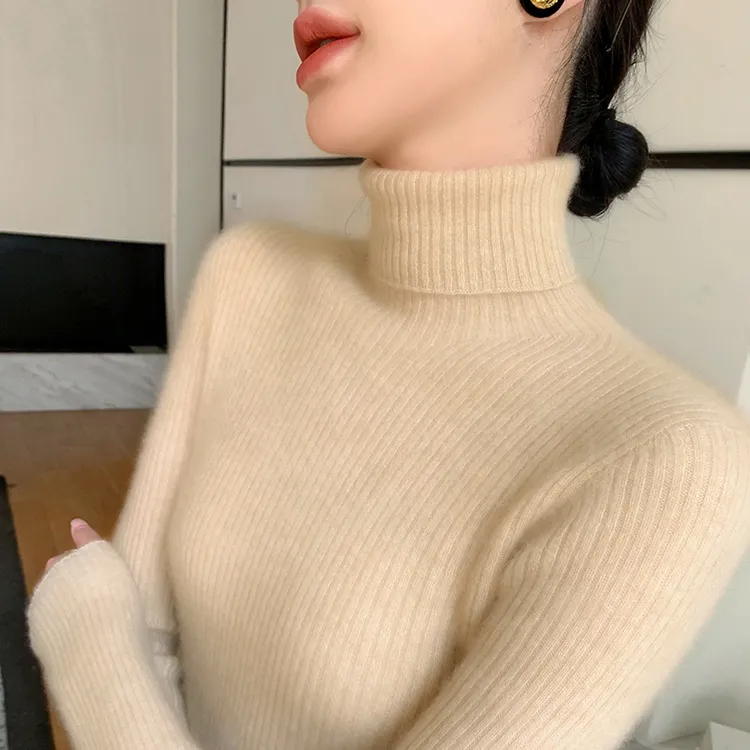 高档100%纯羊绒衫女秋冬新款高领毛衣内搭修身加厚保暖针织打底衫
