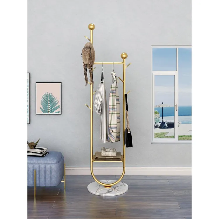 轻奢衣帽架落地网红挂衣服架子大理石金属卧室简易家用衣架置物架