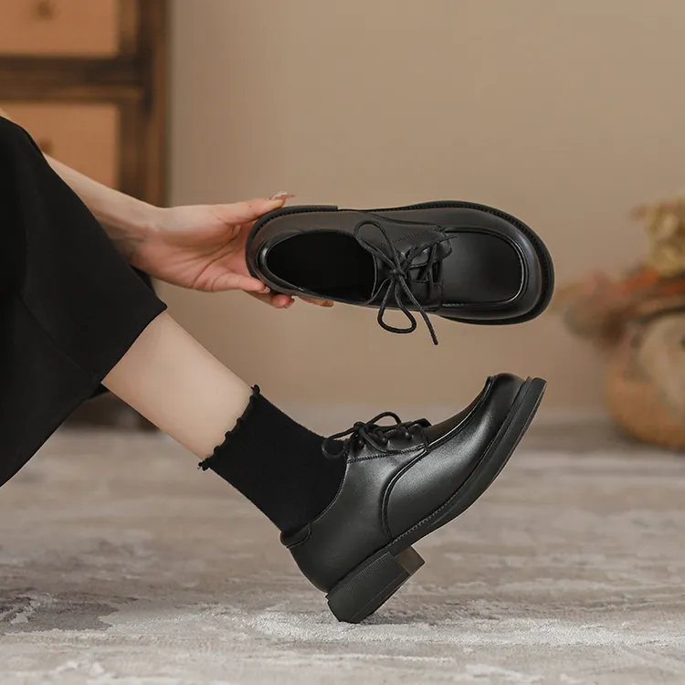 体制内政厅风通勤静音大码女鞋40-43系带小皮鞋乐福鞋宽胖脚44 45