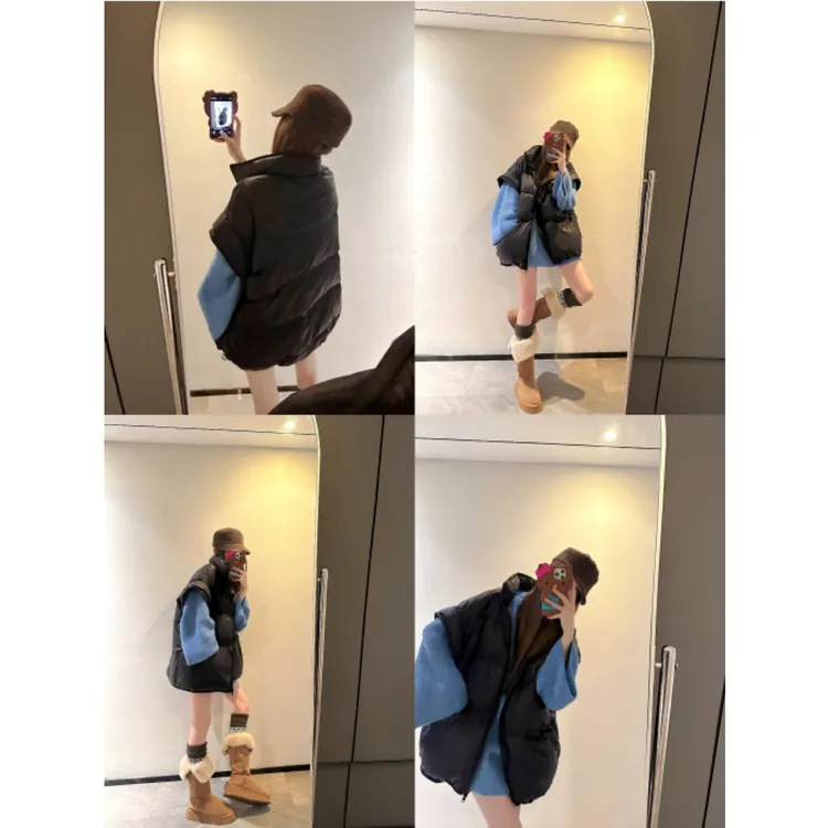 韩版百搭90白鸭绒羽绒马甲背心袖口下摆可抽绳调节