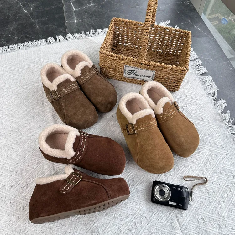 内增高真皮加厚雪地靴女2025冬季新款加绒保暖单鞋休闲复古女鞋