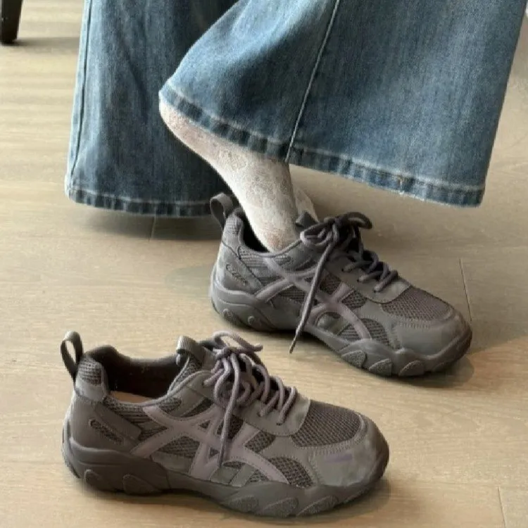复古灰色厚底德训鞋女2025秋冬新款百搭休闲运动鞋增高防滑登山鞋