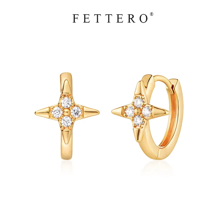 fettero 铜合金耳饰 【金色弹头四角星耳环】气质百搭个性简约镶钻
