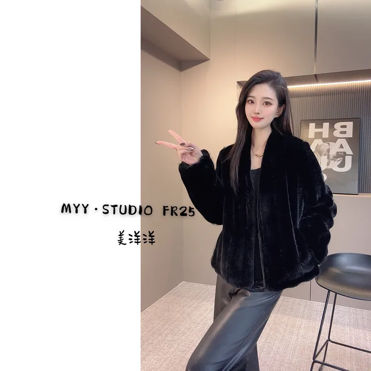 MYY|黑钻雪镜|短款V领环保短外套光泽宝嘉美级别外套晚宴场合女装