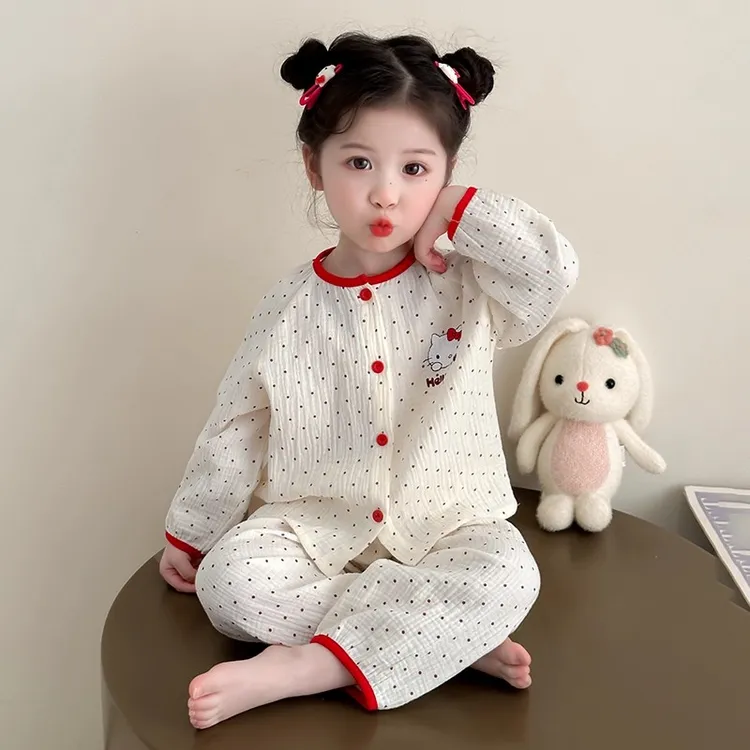 MK&UR.BV女童睡衣春秋季棉纱2025新款儿童女孩卡通宝宝家居服套装