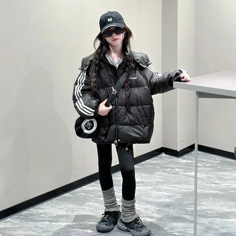 女童羽绒服外套白鸭绒冬季2025新款连帽中大儿童面包服加厚保暖潮