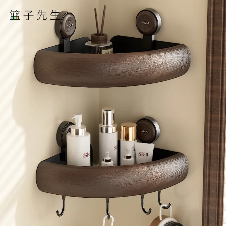 卫生间吸盘三角置物架壁挂式厕所转角储物架子免打孔浴室墙角挂架