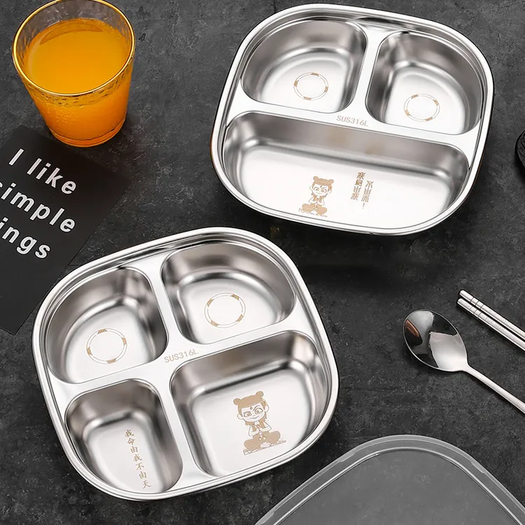 【新款哪吒】316不锈钢儿童餐盘分格宝宝男女小孩吃饭盘婴幼儿园