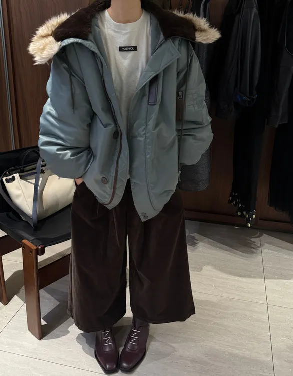 【薄荷淡巧】90白鸭绒重工大翻领带帽毛绒羽绒服外套 J25WT819